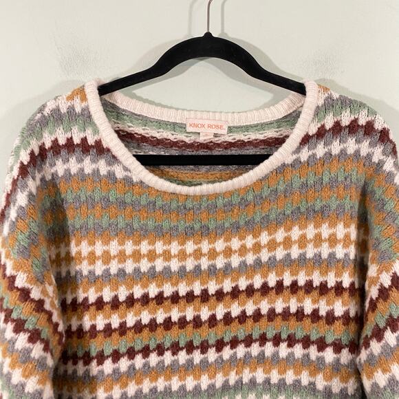 Knox Rose Women Mixed Fall Colors Textured Crew Neck Pullover Sweater Size XL - Picture 2 of 8